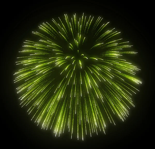 Fuochi Artificio Verdi Esplosioni Sfondo Nero — Foto Stock