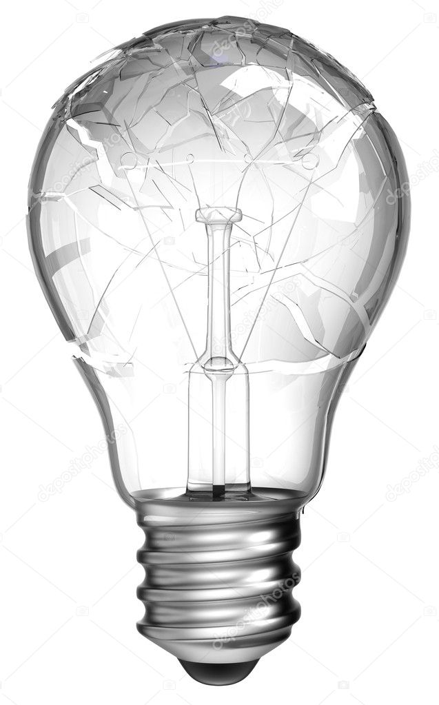 Failed idea. Smashed lightbulb isolated