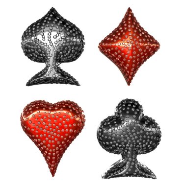 Card suits incrusted with diamonds over white background clipart