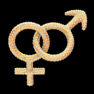 Golden gender symbols inlaid with gems over black clipart