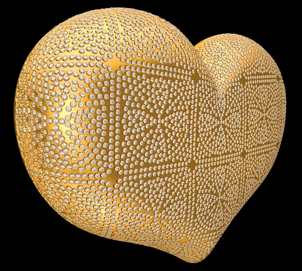 Golden heart inlaid with diamonds — Stock Photo, Image
