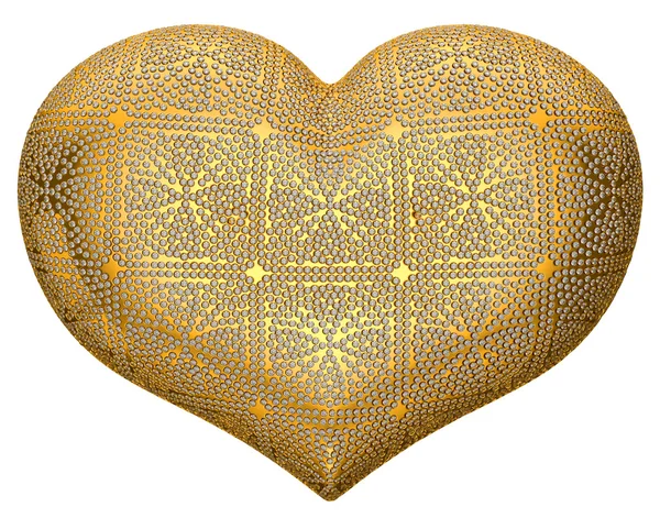 Forma de coração dourado incrustada com diamantes — Fotografia de Stock