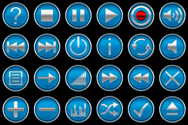 Pressed Blue Control Panel Buttons Isolated Black — Stock Photo, Image