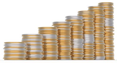 Growth: golden and silver coins stacks over white clipart