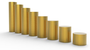 Progress or loss: golden coins stacks over white clipart