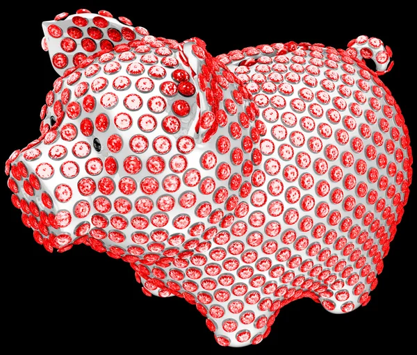 Piggy Bank Inlaid Red Diamonds Isolated White — Stock Photo, Image