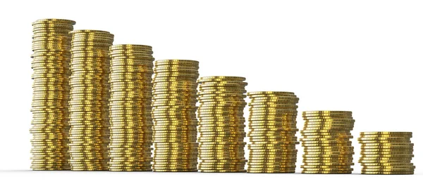 Sukces lub drop: złote monety stosy — Zdjęcie stockowe