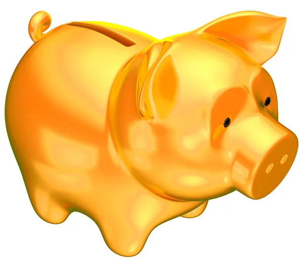 Wealth: Golden piggy bank isolated — Stock Photo, Image