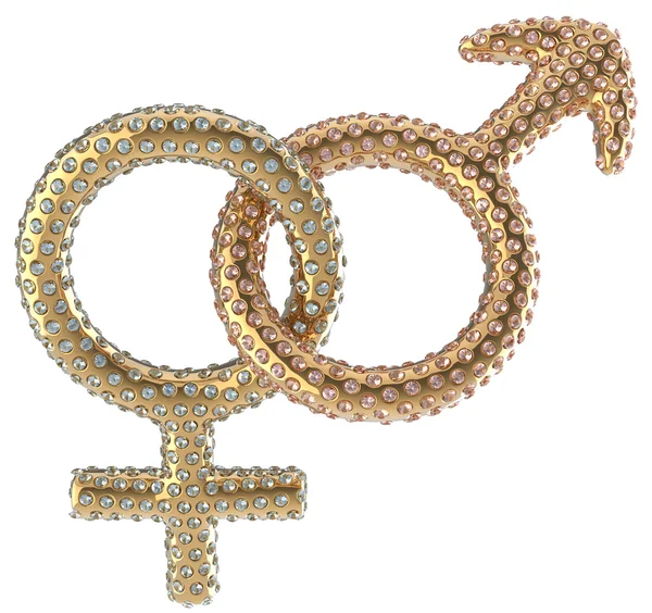 Female Male Gender Symbols Inlaid Sapphires Rubies — Stock Photo, Image