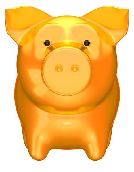 Golden piggy bank front view isolated — Stock Photo, Image