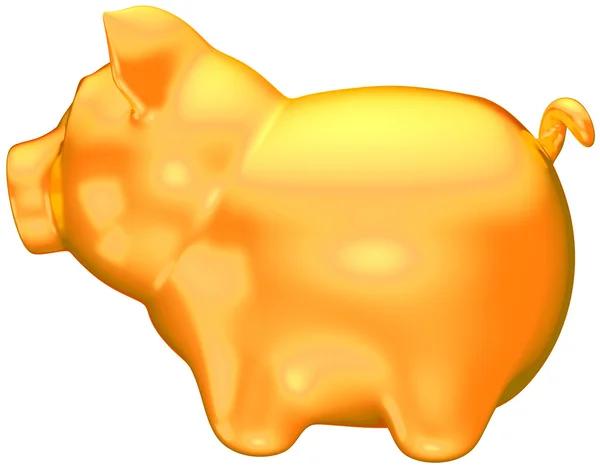 Goldenes Sparschwein Seitenansicht isoliert — Stockfoto