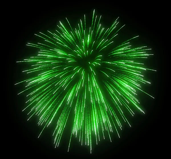 Celebrazione Fuochi Artificio Festivi Verdi Notte Sfondo Nero — Foto Stock