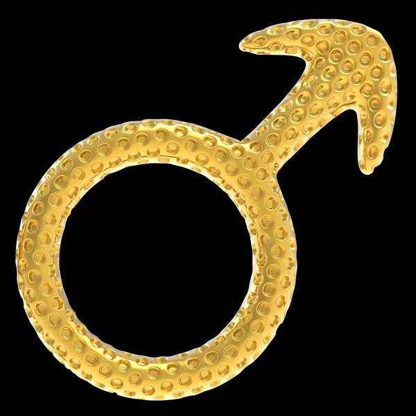 Golden Male Gender Symbol Isolated Black Background — Stock Photo, Image
