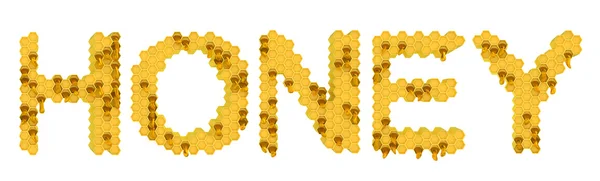 蜂蜜と甘い食べ物 白黄色のハニカム文字 — ストック写真