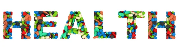 Medische lettertype gezondheid pillen woord — Stockfoto