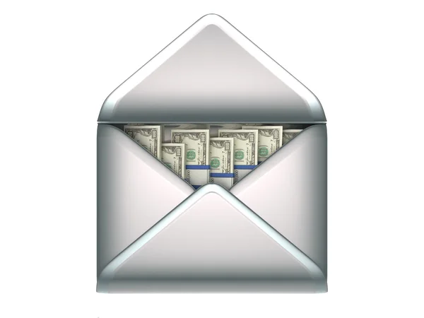 Envoi Transfert Argent Dollars Enveloppe Ouverte Sur Blanc — Photo