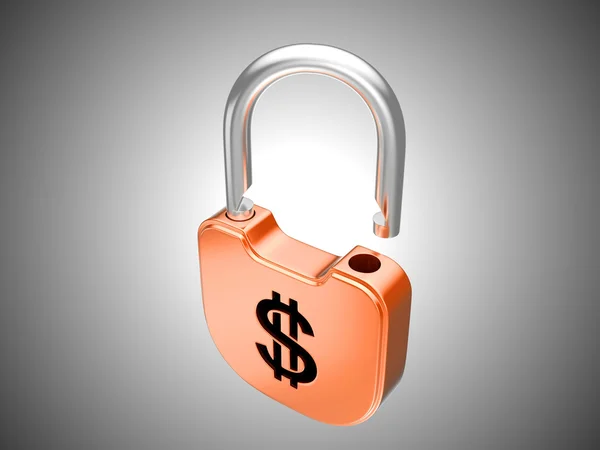 Unlocked Lock Dollar Security Currency Concept Grey Background — Stock Photo, Image