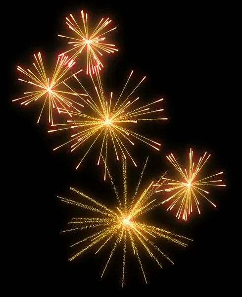 Fuochi Artificio Festivi Gialli Notte Sfondo Nero — Foto Stock