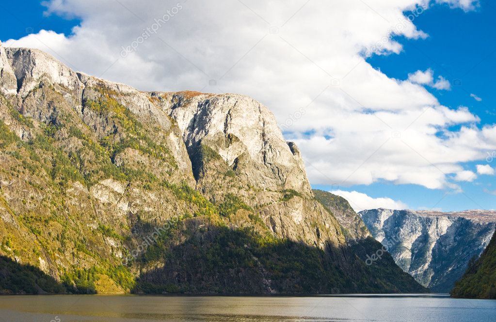 Norway nature: Mountains, fjord and blue sky