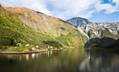 Scandinavian landscape: Fjord, mountains clipart