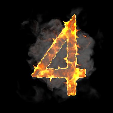 Burning and flame font 4 numeral clipart