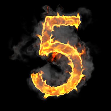 Burning and flame font 5 numeral clipart