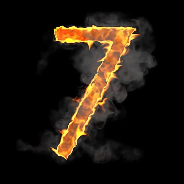 Шрифт горящий и пламенный 7 цифр — стоковое фото