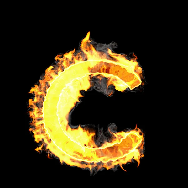 Burning and flame fonte C letra — Fotografia de Stock