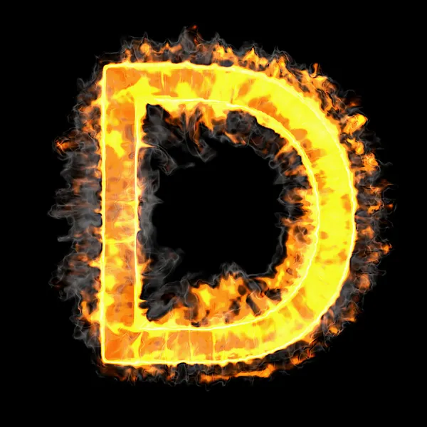 Brennen und Flamme Schrift d Buchstabe — Stockfoto
