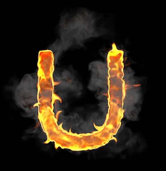 Spalanie i płomień czcionki litery u — Zdjęcie stockowe