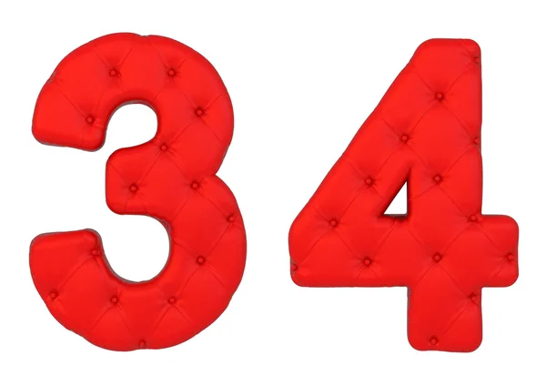 Luxury red leather font 3 4 numerals — Stock Photo, Image