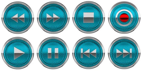 Rund blå kontroll ikoner set isolerade — Stockfoto