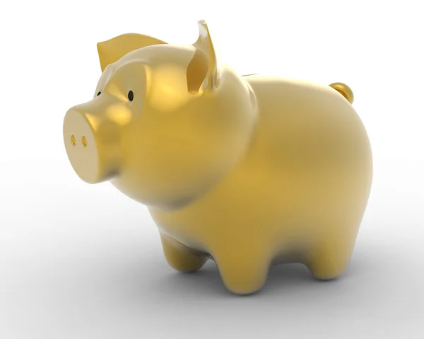 Wealth: Golden piggy bank over white — Stock Photo, Image