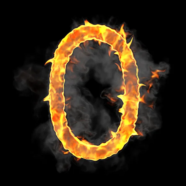 Spalování a plamene písmo 0 číslicí — Stock fotografie