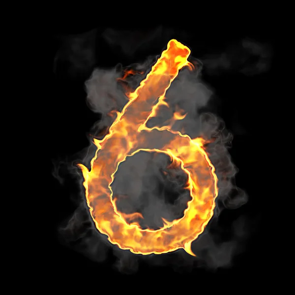 燃烧及火焰字体 6 数词 — 图库照片