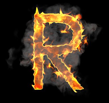 Burning and flame font R letter clipart