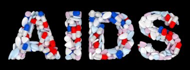 AIDS word: pills and tablets shape clipart