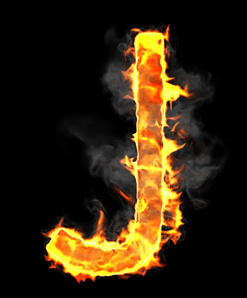 Spalanie i płomień czcionki litery j — Zdjęcie stockowe