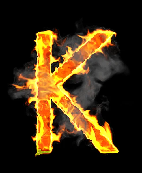 Spalanie i płomień czcionki litery k — Zdjęcie stockowe