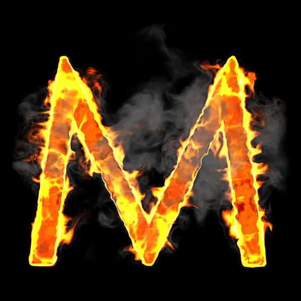 燃烧和火焰字体 m 字母 — 图库照片