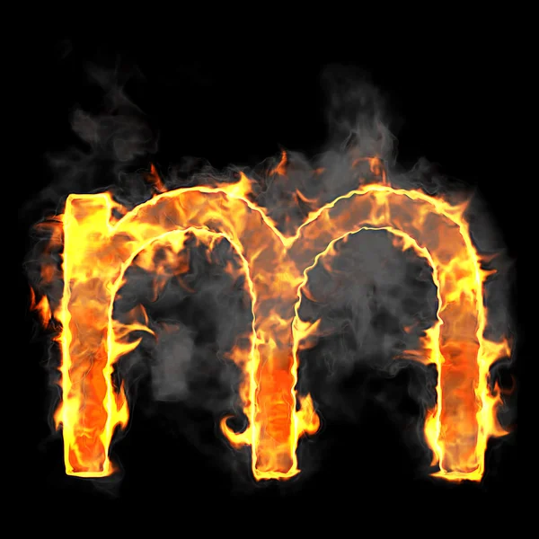 Branden en vlam lettertype m brief — Stockfoto