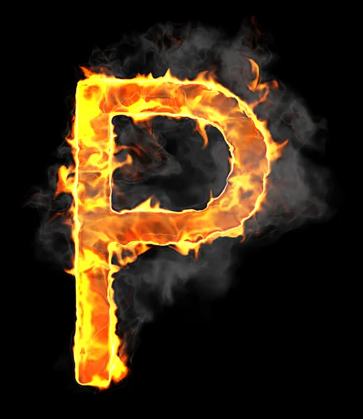 Spalování a plamen písma p dopis — Stock fotografie