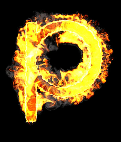 Alev yanan ve yazı tipi p harfi — Stok fotoğraf