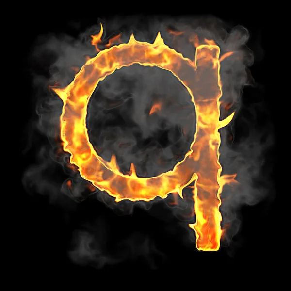 Spalanie i płomień czcionki litery q — Zdjęcie stockowe