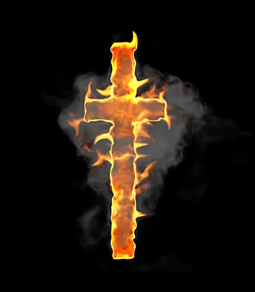 燃烧和火焰字体 t 字母 — 图库照片