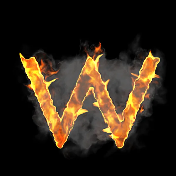 Горящий и горящий шрифт буквы W — стоковое фото