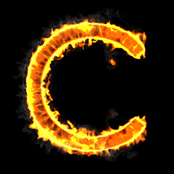 Brennen und Flamme Schrift c Buchstabe — Stockfoto