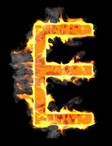 Branden en vlam lettertype e brief — Stockfoto