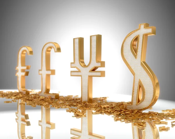 Focus op de dollar. gouden munt tekenen — Stockfoto