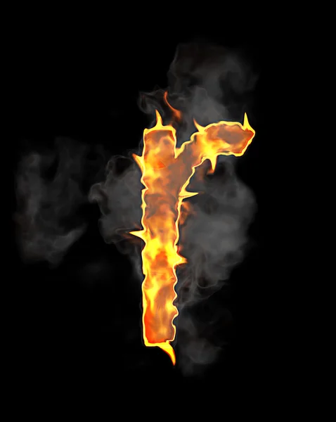 Brennen und Flamme Schrift r Buchstabe — Stockfoto